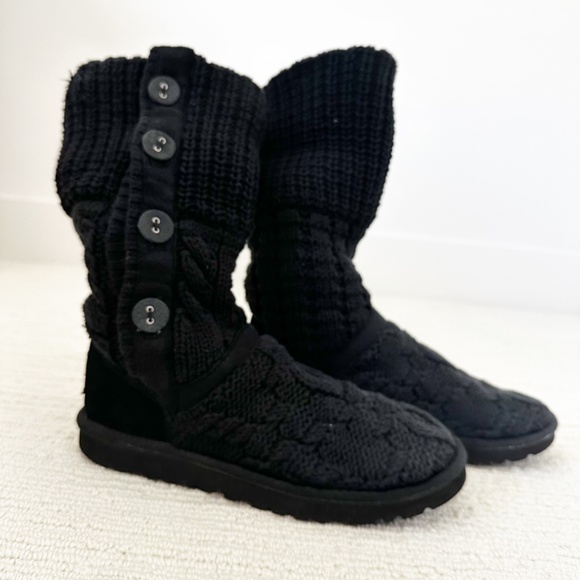 Ugg | Leland Cable Knit Fold Over Boots Y2K | Black | 6 - Picture 5 of 12